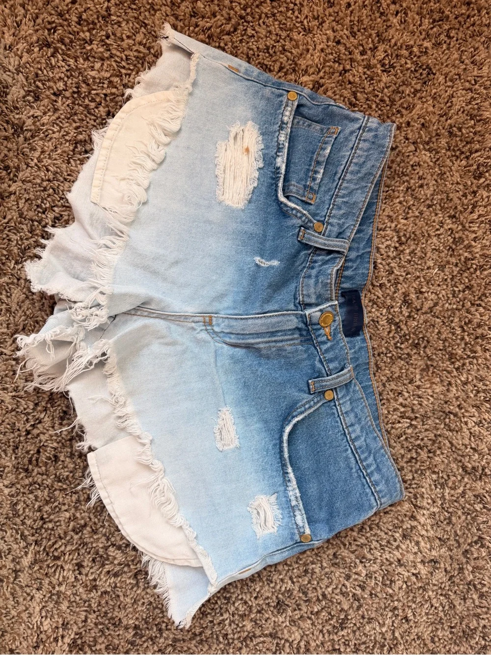Ramy Brook Light Blue Ombre Frayed Denim Shorts - Picture 1 of 6